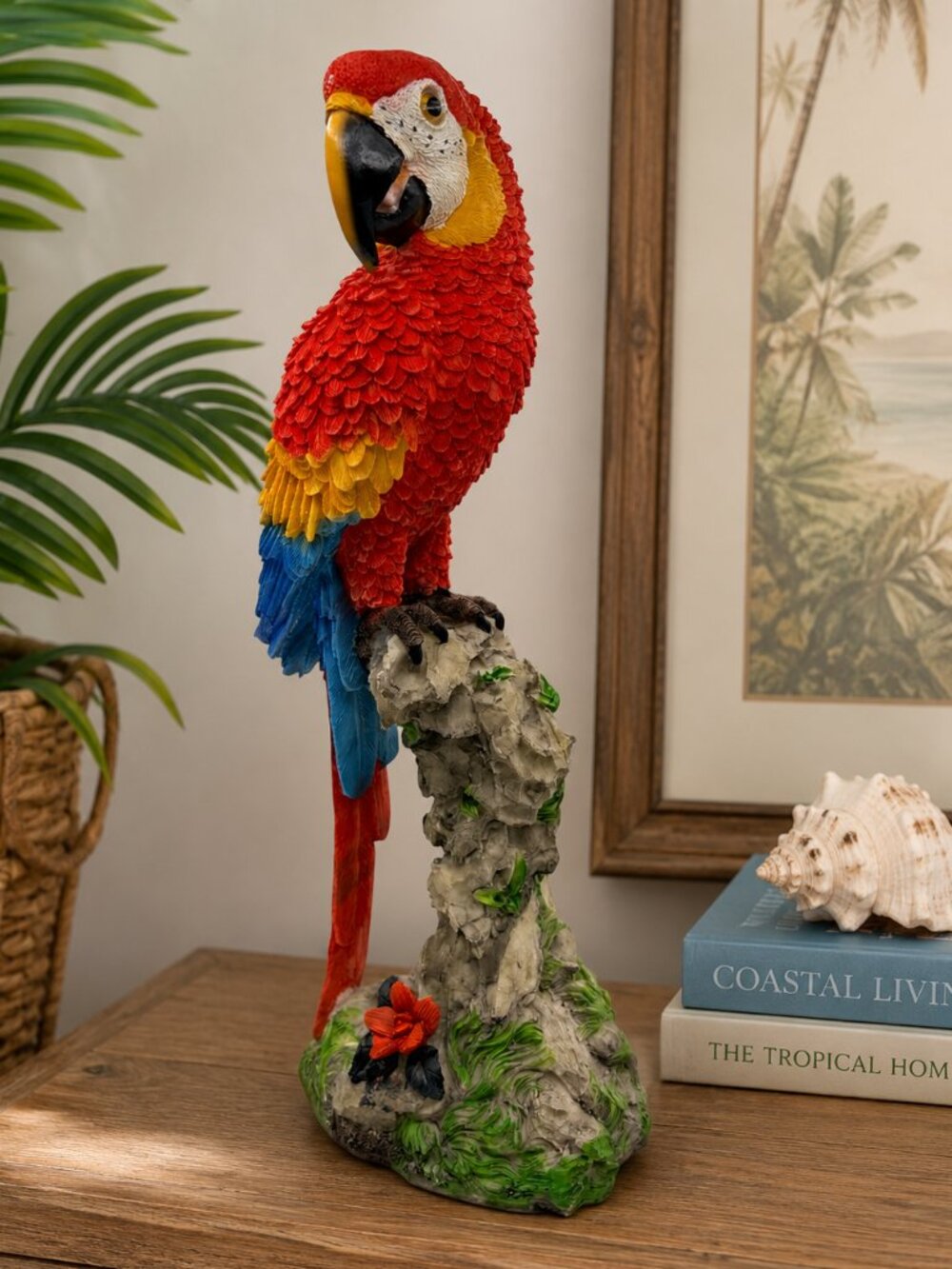 Colorful Macaw Parrot Sculpture 16" Tall Realistic Tropical Bird Resin Figurine